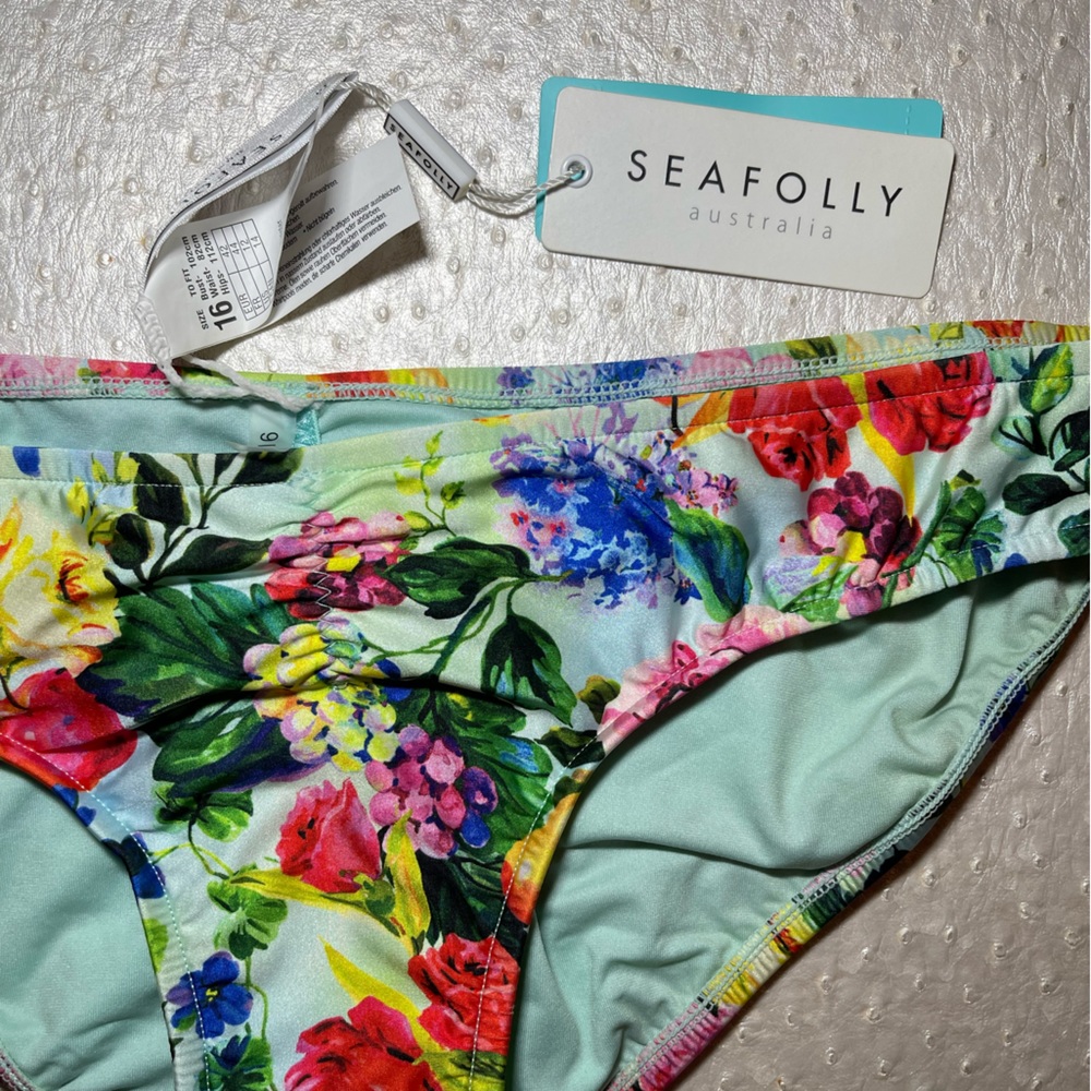 NWT Seafolly Summer Garden Sweetheart Hipster Bottoms Size US 12 Floral Ruched - Picture 8 of 10